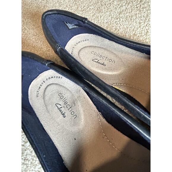 CLARKS 7.5M Danelly Shine Jute Woven Leather Flats Loafer Dark Navy - Picture 2 of 10